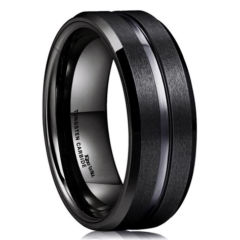 Tungsten Carbide Wedding Band for Men - 8mm Black High Polished Inlay GreenBlack Olive Shell Texture Patterns for Everyday Wear Comfort Fit 4. . Tungsten carbide kingwill